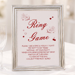 Burgunder Valentinstag Brautparty Ring Spiel Poster