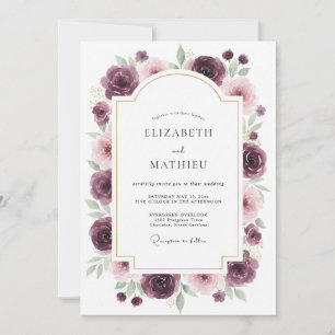 Burgunder verfeinerte Rosenhochzeit Einladung