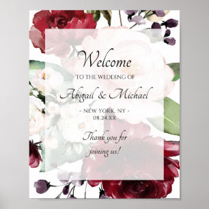 Burgunder Violett Pfirsich Florales Hochzeits Will Poster