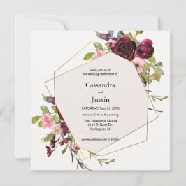 Burgunder Wasserfarben Blush und Gold Floral Einladung