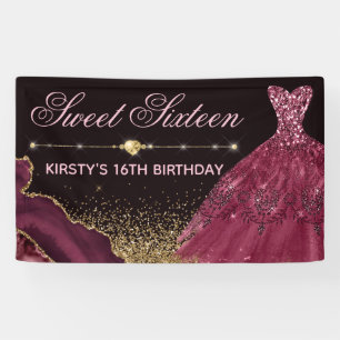 Burgunder Wasserfarbenkleid & Achat Sweet 16 Banner