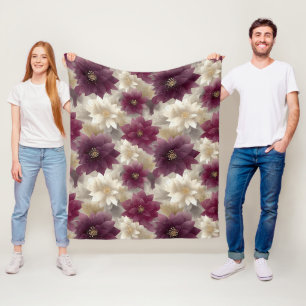 Burgunder-Weihnachtsmuster mit Poinsettie (1) Fleecedecke