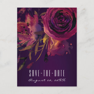 Burgunder Wein Florale Rose Purpur Save the Date Ankündigungspostkarte