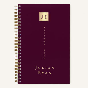 Burgunder-Wein Glänzendes Gold Elegantes Monogramm Notizbuch