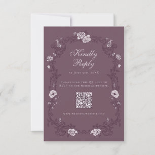 Burgunder-Wein-Jahrgangs-Blumen-QR-Code RSVP Karte