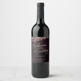 Burgunder Wein & Rose Goldene Hochzeit Willkommen Weinetikett