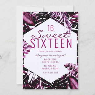 Burgunder Wein Tropische Palmblätter Chic Sweet 16 Einladung