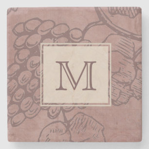 Burgunder-Weinreben-Monogramm Steinuntersetzer