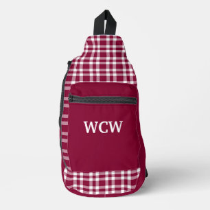 Burgunder weiß kariertes personalisiertes Muster Crossbody Bag