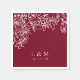 Burgunder Weiße Monogramm Blumen Hochzeit Serviett Serviette