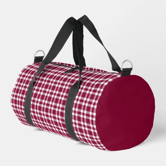 Burgunder-weißes Karomuster Klein Duffle Bag (Linke Seite)