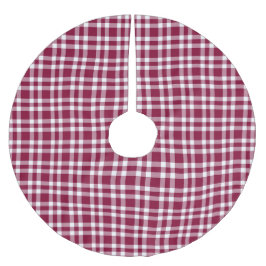 Burgunder-weißes Karomuster Polyester Weihnachtsbaumdecke