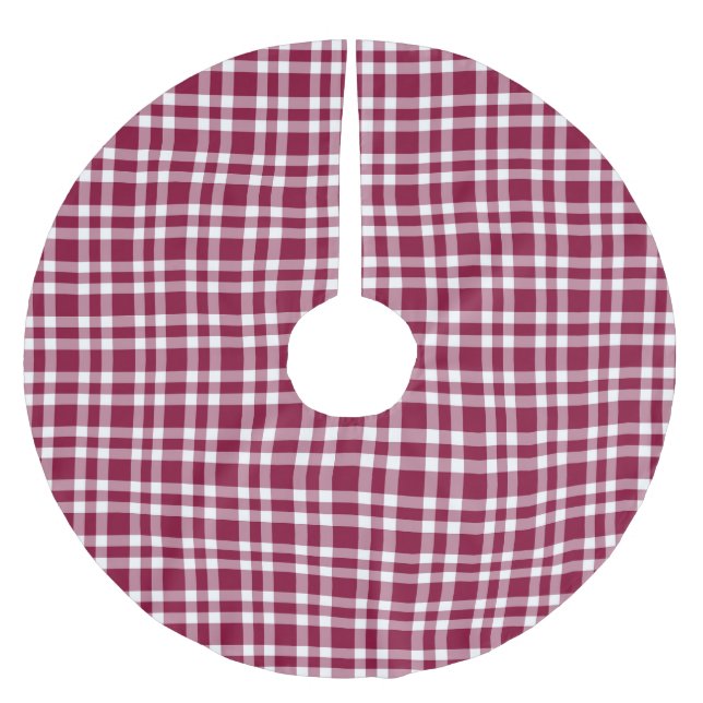 Burgunder-weißes Karomuster Polyester Weihnachtsbaumdecke (Vorderseite)
