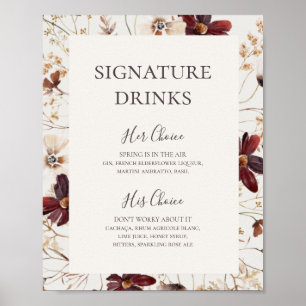 Burgunder Wildblume   Beige Signature-Drinks-Schil Poster