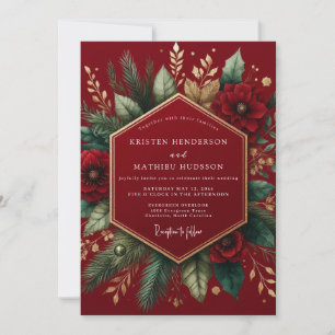 Burgunder-Winter-Botanik-Hochzeit Einladung
