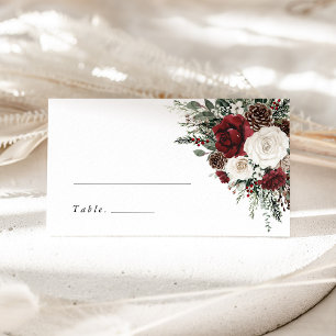 Burgunder Winter Floral Hochzeit Namens Platzkarte