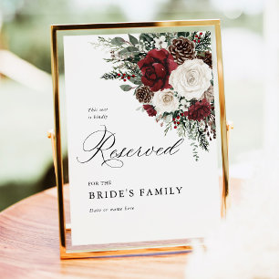 Burgunder Winterflorales Reserviert Schild 5x7