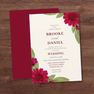 Burgunder-Zinnien-Salbei-Blatt-Hochzeit Einladung