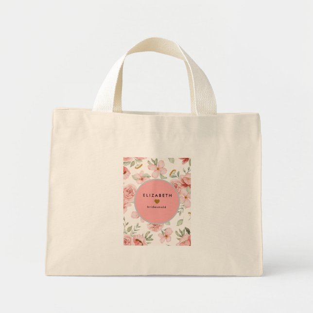 Burgunderblaue Blumenmuster-Tasche Mini Stoffbeutel (Vorne)