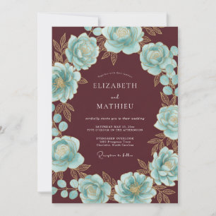 Burgunderblaue Florale Hochzeitskrone Einladung