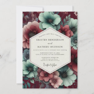 Burgunderblaue Florale Traumhochzeit Einladung