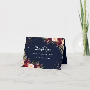 Burgunderblaue Konfetti-Blumen-Hochzeits-Dankeschö Dankeskarte