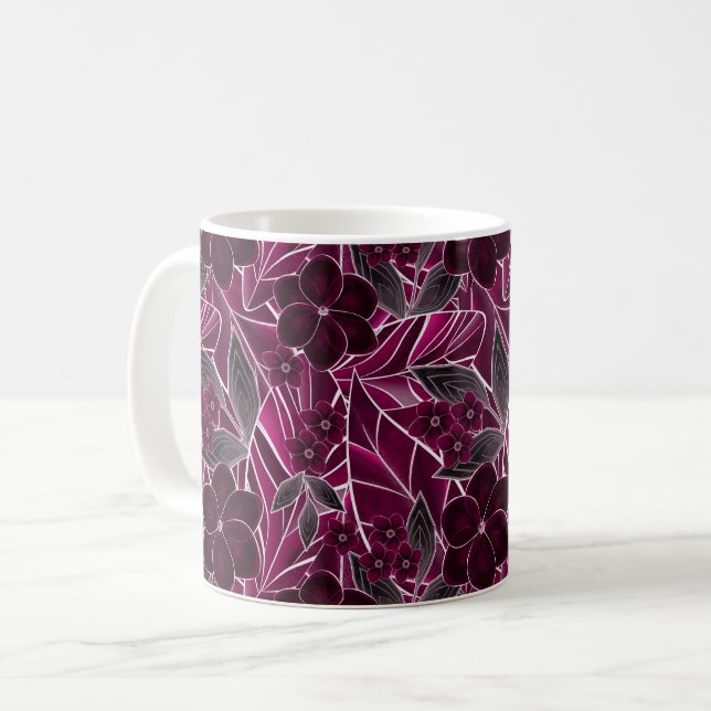 Burgunderblumen. Kaffeetasse (Vorderseite Links)