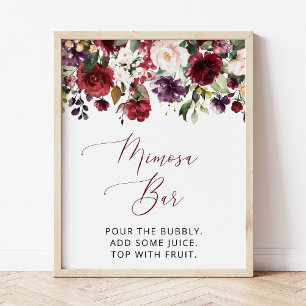 Burgunderblumen, rosa Blumen, Boho, Mimosa-Bar  Poster