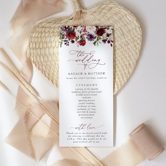 Burgunderblumen, rosa Blumen, Hochzeitsprogramm Programm (Von Creator hochgeladen)