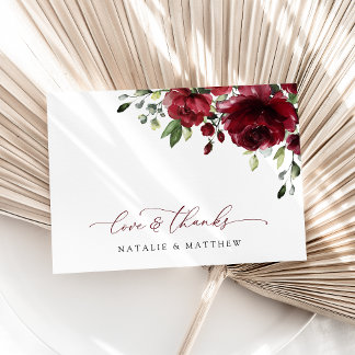 Burgunderblumen, rote Blumen, florale Hochzeit Dankeskarte