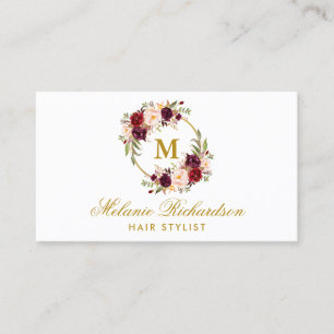 Burgunderblumengoldhaar-Stylist-Verabredung M Terminkarte