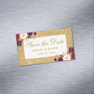 BurgunderblumenSave the Date Goldminimagnet Magnetische Visitenkarte