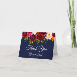 Burgunderdanken elegante Blumenmarine-Hochzeit Dankeskarte