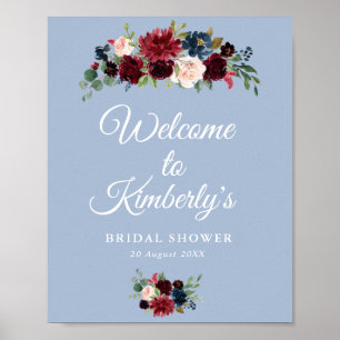 burgunderfarbene staubblaue Hochzeit Begrüßungstaf Poster