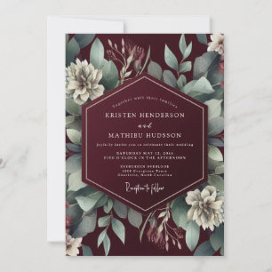 Burgundergrüner Botanischer Traumhochzeit Einladung