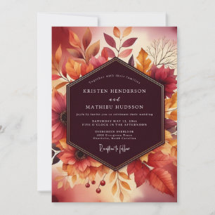 Burgunderne Herbstblumenhochzeit Einladung