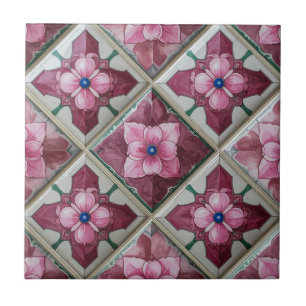 Burgunderrosa florales Diamant-Mittelmeer-Muster Fliese
