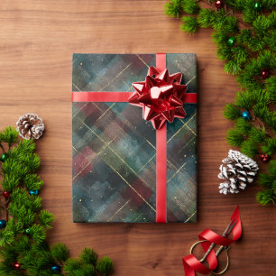 Burgunderrot Blau Grün Gold Kariert Weihnachten Geschenkpapier