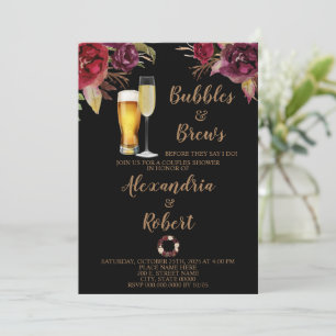 Burgunderrot Bubbles & Brews Paare Polterabend Einladung