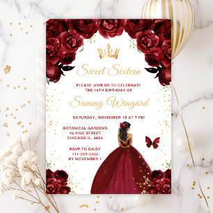 Burgunderrot dunkle Haut Prinzessin Sweet Sixteen Einladung