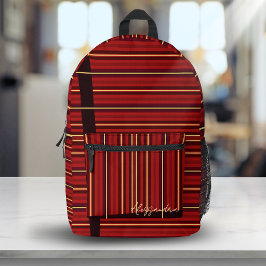 Burgunderrot-gold gestreifter Wellenmuster-Eigenna Bedruckter Rucksack