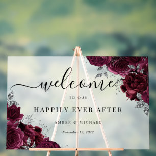 Burgunderrot Hochzeitsschild 'Happily Ever After' Acrylschild