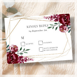 Burgunderrot | Marsala Red Floral Wedding RSVP Car Karte
