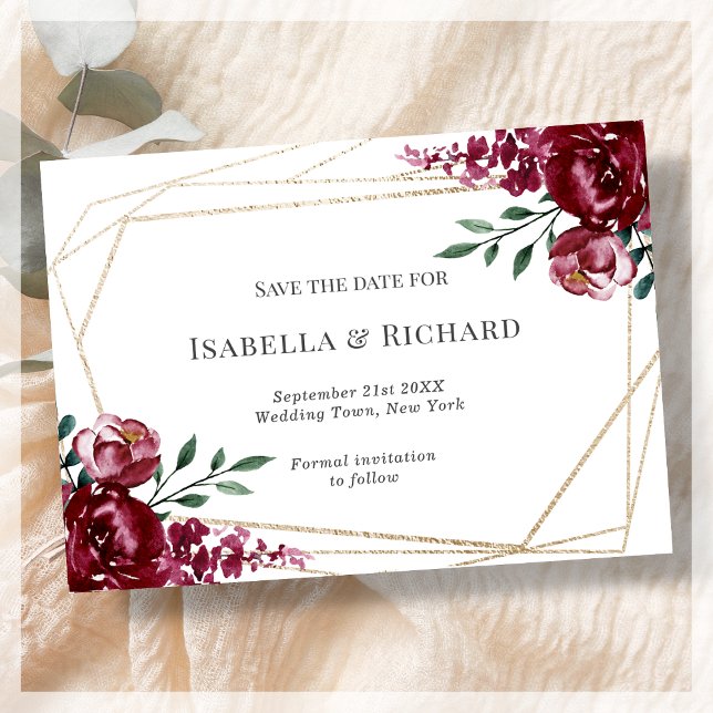 Burgunderrot | Marsala Red Floral Wedding Save The Date (Von Creator hochgeladen)