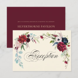 Burgunderrot | Navy Blue Floral Wedding Card Einladung