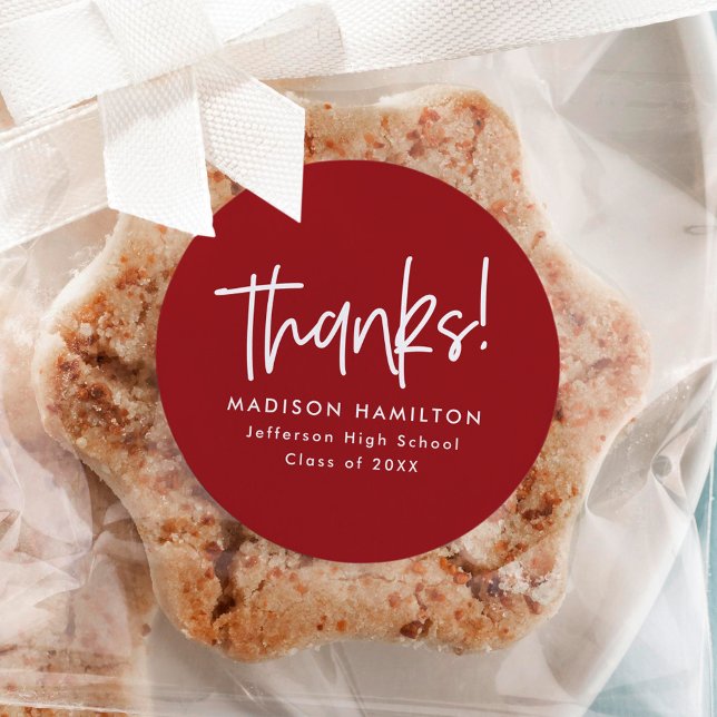 Burgunderrot | Preppy Script Abschluss Vielen Dank Runder Aufkleber (Von Creator hochgeladen)