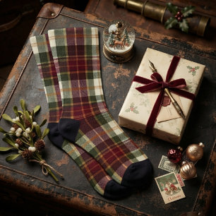 Burgunderrot und grünes traditionelles Weihnachtsk Socken