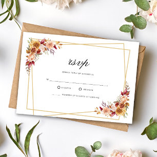 Burgunderrote Aquarell-Blumen-Geometrische Hochzei RSVP Karte