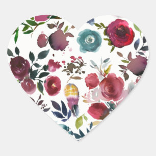 Burgunderrote Aquarell-Blumen-Herz-Siegel für Hoch Herz-Aufkleber