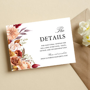 Burgunderrote Aquarell-Blumen-Hochzeitsinformation Begleitkarte